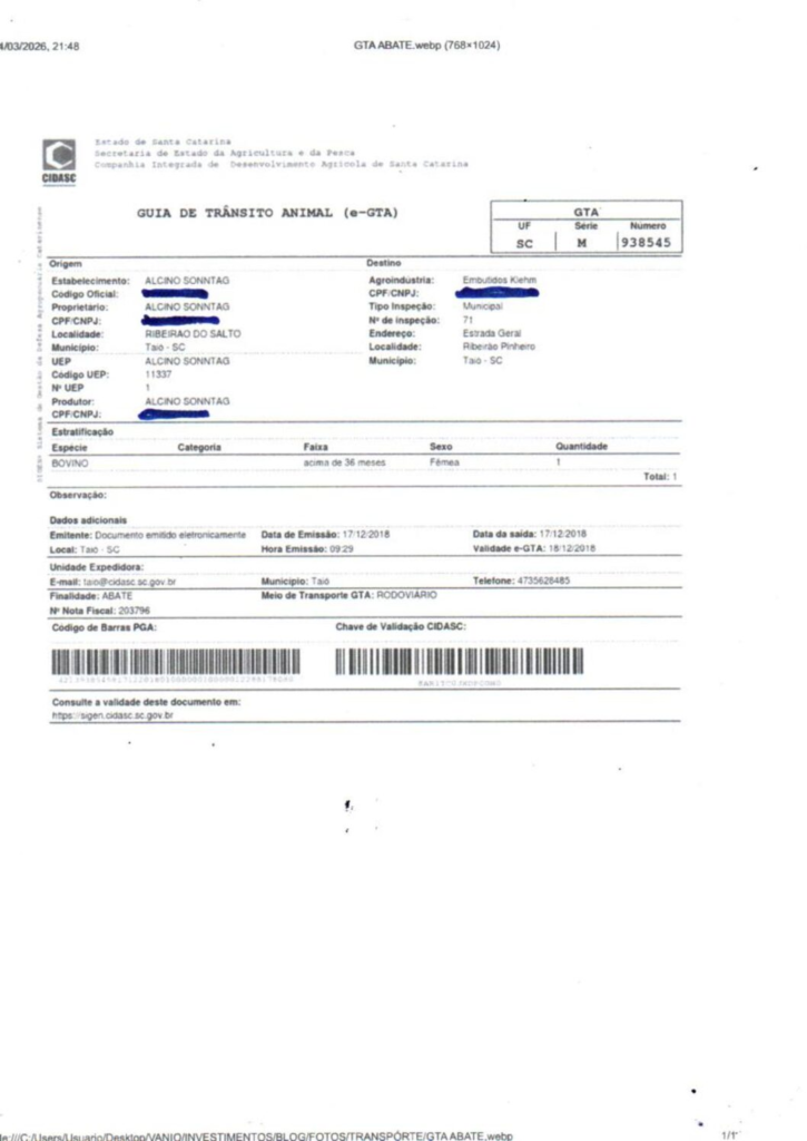 Modelo de GTA para abate